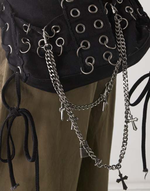 Minga London washed twill eyelet cross body bag in black