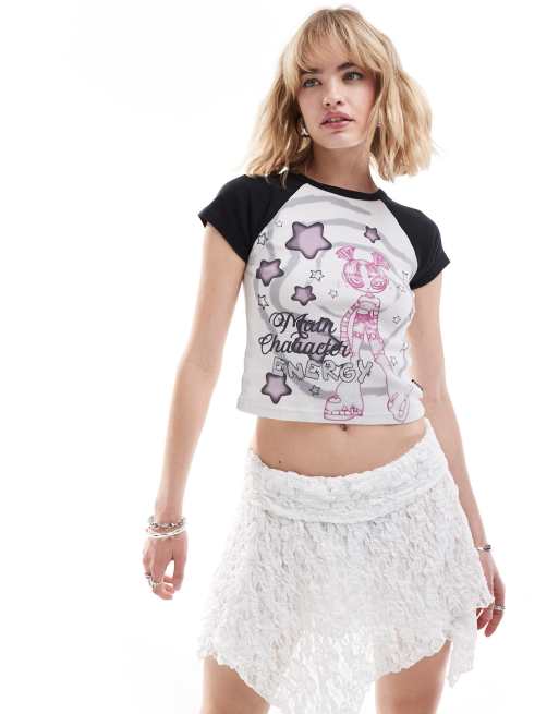 Minga London y2k girl raglan baby tee in multi