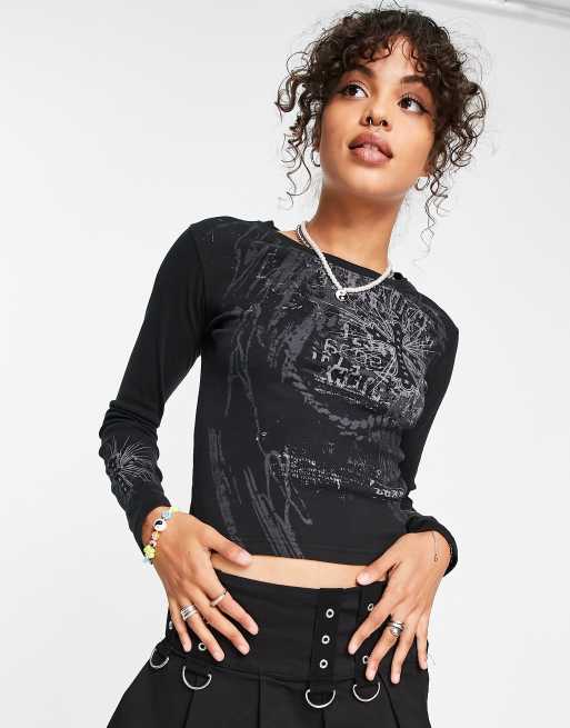 Minga London Y2K long sleeve grunge top in black | ASOS