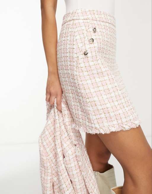 Minifalda a cuadros rosas y blancos de bouclé Pelmet de Miss Selfridge, 3 de 4