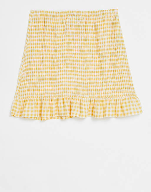 Minifalda a cuadros vichy amarillos y blancos con diseño fruncido y acabado arrugado de ASOS DESIGN