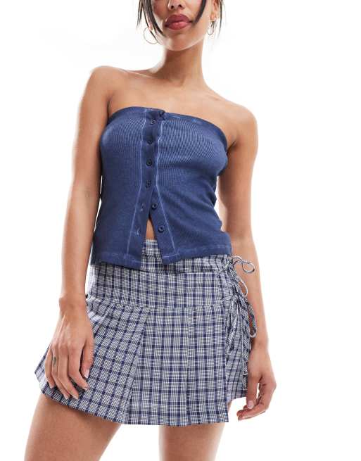 Minifalda azul a cuadros cruzada estilo escocesa de COLLUSION