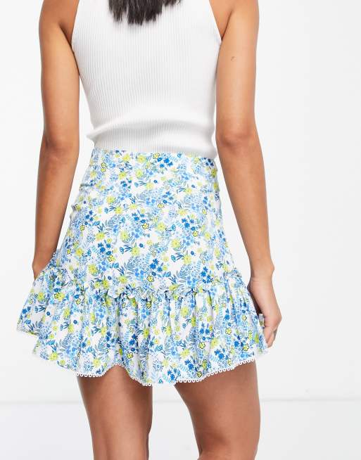Minifalda azul con estampado floral y diseño fruncido de Glamorous (parte de un conjunto), 3 de 4