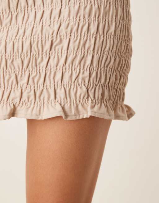 Minifalda beis fruncida de mezcla de lino de ASOS DESIGN, 4 de 5