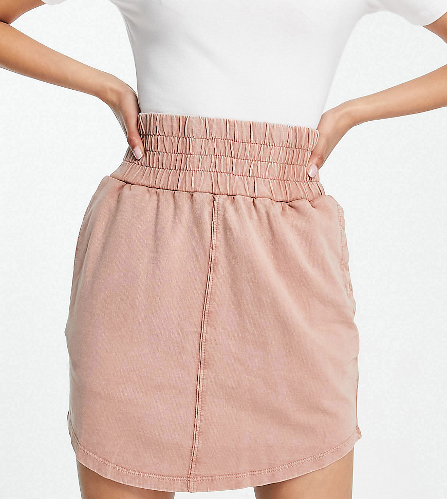 Minifalda Beis Oscuro Lavado Con Cinturilla Ancha Fruncida De Punto De Asos Design Petite-Rosa