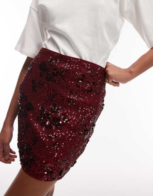 Minifalda burdeos con diseño floral de lentejuelas de ASOS DESIGN, 3 de 5