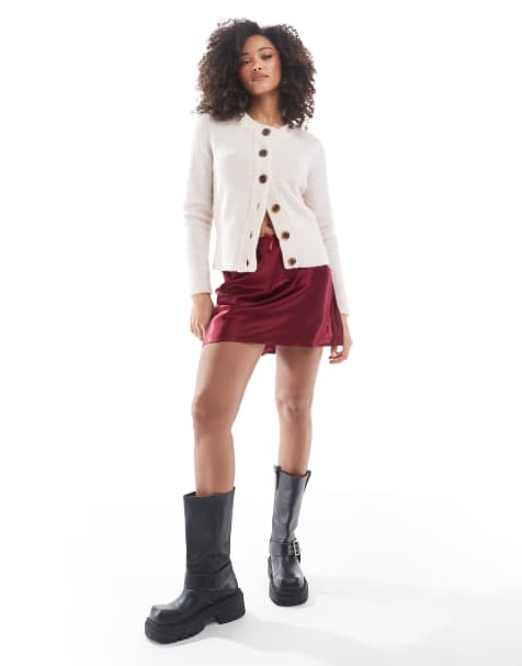 Minifalda burdeos de corte al bies con lazo de satén de Miss Selfridge - view 1