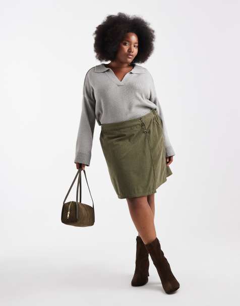 Minifalda caqui de pana de Vero Moda Curve - view 1