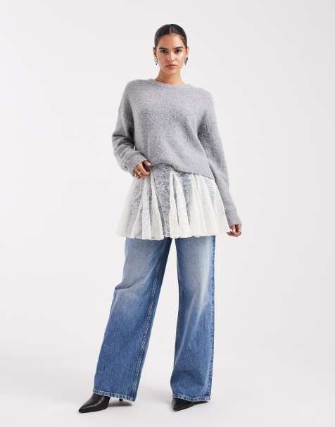 Minifalda color crema con godets de encaje transparente de ASOS DESIGN - view 1