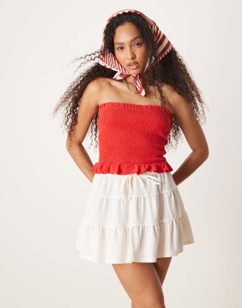 Minifalda color crema con vuelo y volantes de Gina Tricot - view 1
