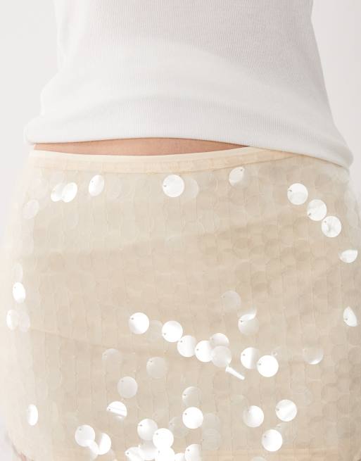 Minifalda color crema de lentejuelas grandes de SNDYS, 4 de 5