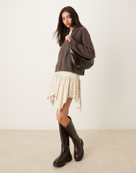 Minifalda color crema de lunares con bajo asimétrico de ASOS DESIGN - view 1