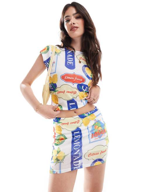Minifalda con estampado de frutas de malla de ASOS DESIGN (parte de un conjunto)