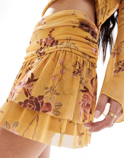 Minifalda con vuelto y estampado de bordado floral de malla de ASOS DESIGN (parte de un conjunto), 2 de 5