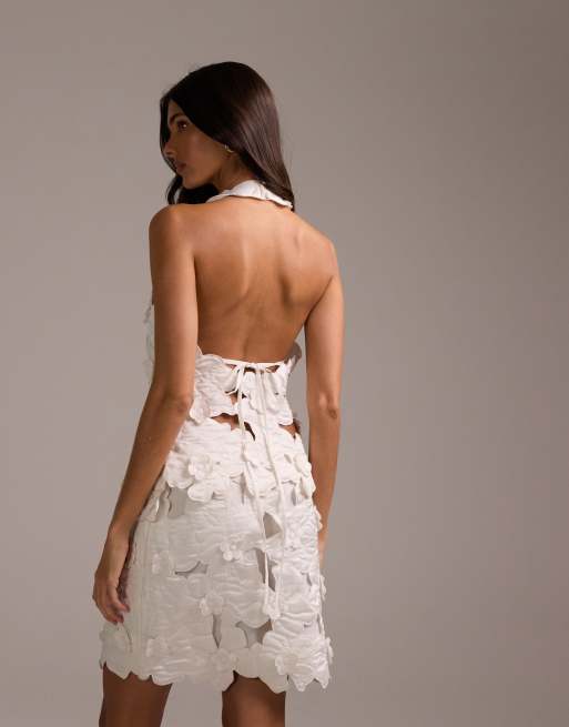 Minifalda de novia blanco marfil con diseño floral calado tridimensional de ASOS DESIGN, 6 de 6