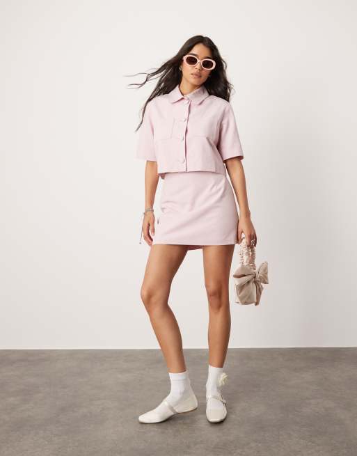Minifalda de sastre rosa de tejido efecto lino de ASOS DESIGN (parte de un conjunto)