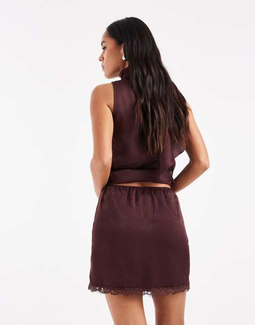 Minifalda de satén con abertura delantera y ribete de encaje de ASOS DESIGN, 2 de 5