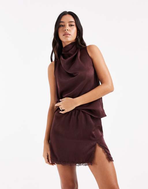 Minifalda de satén con abertura delantera y ribete de encaje de ASOS DESIGN, 4 de 5