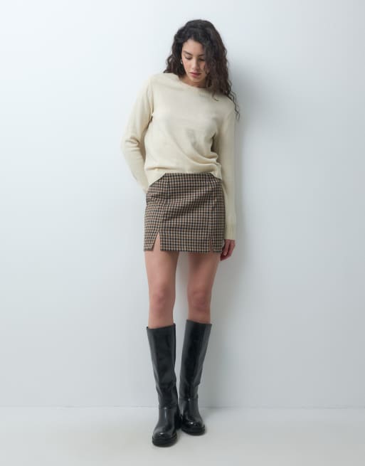 Minifalda de talle alto en cuadros marrones, 5 de 5