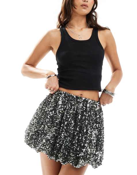 Minifalda gris abullonada de lentejuelas de ASOS DESIGN - view 1