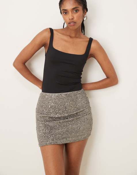 Minifalda gris carbón de lentejuelas de ASOS DESIGN - view 1