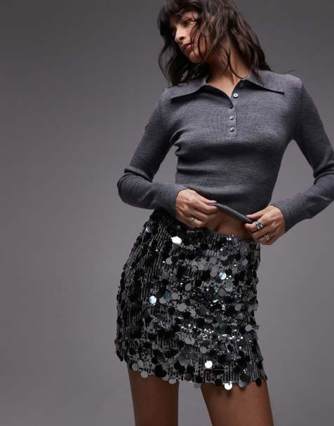 Minifalda gris plomo plateado de lentejuelas variadas de ASOS DESIGN - view 1