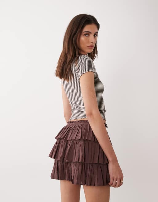 Minifalda marrón chocolate escalonada de Miss Selfridge, 5 de 5
