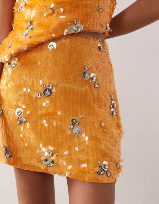 Minifalda naranja con adornos de cristal de ARRANGE (parte de un conjunto), 3 de 5