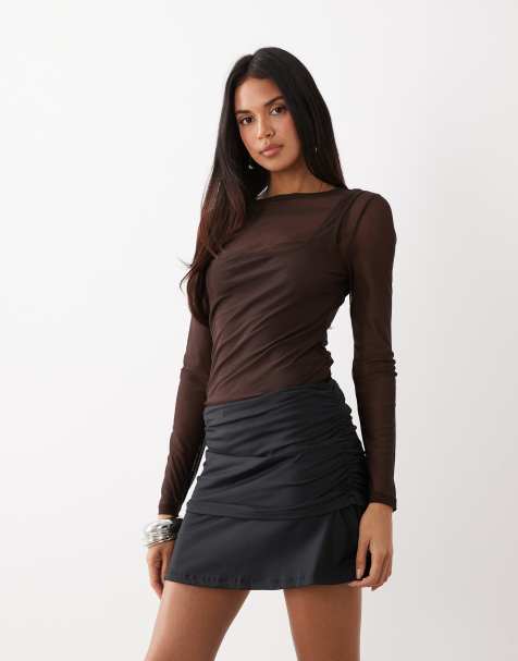 Minifalda negra ceñida con cintura plegada de poliamida de ASOS DESIGN - view 1