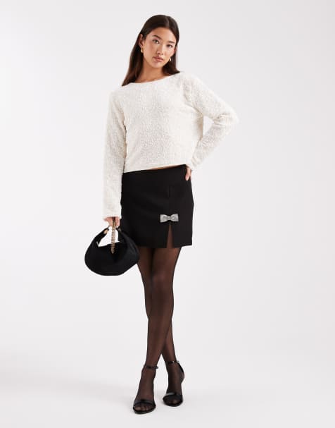Minifalda negra con detalle de lazo de strass de ONLY - view 1