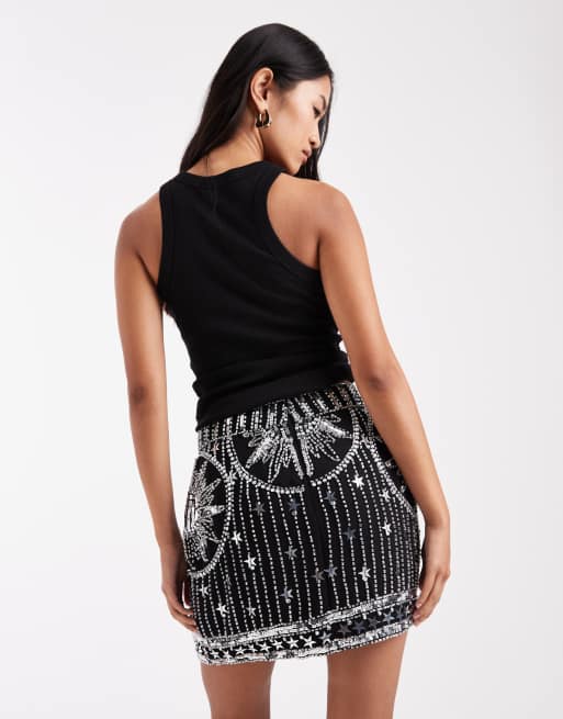 Minifalda negra con diseño cósmico y detalle de abalorios de ASOS DESIGN, 3 de 4
