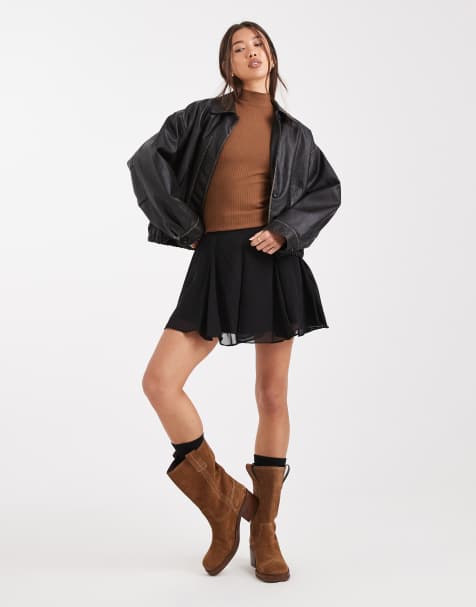 Minifalda negra con vuelto de chifón de ASOS DESIGN - view 1