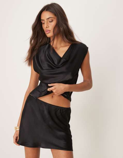 Minifalda negra de corte al bies de satén de ASOS DESIGN (parte de un conjunto) - view 1
