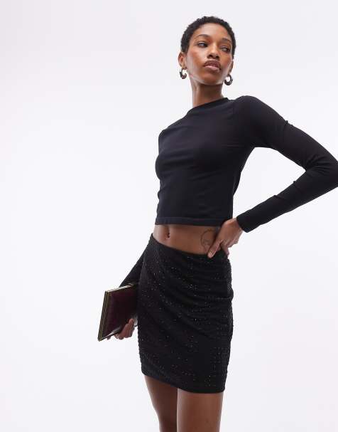 Minifalda negra de malla con diseño de pedrería termosellada de ASOS DESIGN Tall - view 1