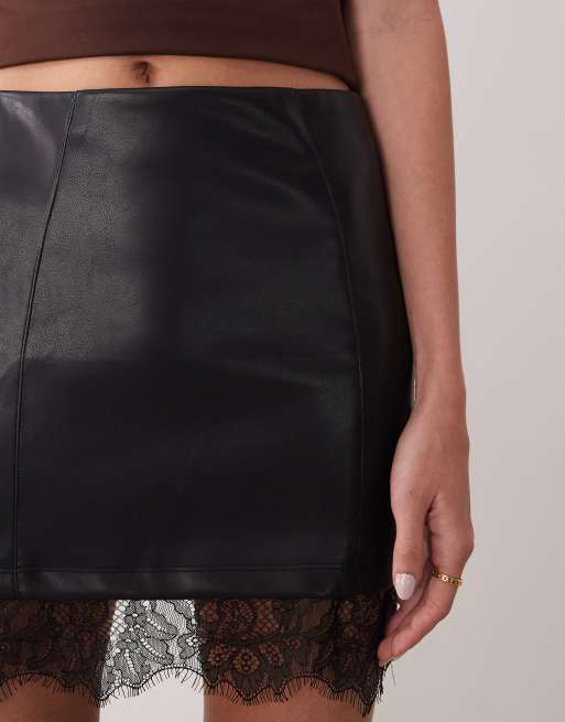 Minifalda negra de poliuretano con detalle de bajo de encaje de ASOS DESIGN, 5 de 5