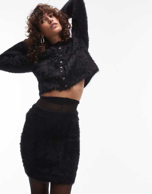 Minifalda negra de punto mullido de Topshop (parte de un conjunto)