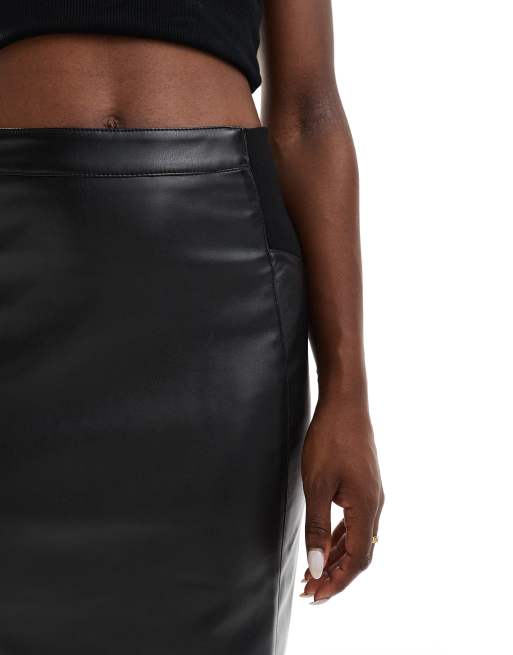 Minifalda negra de talle alto de cuero sintético elástico de Vero Moda, 5 de 5