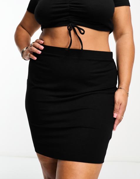 Minifalda negra de tubo de punto de ASOS DESIGN Curve - view 1