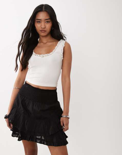 Minifalda negra escalonada con cinturilla fruncida de Brave Soul - view 1