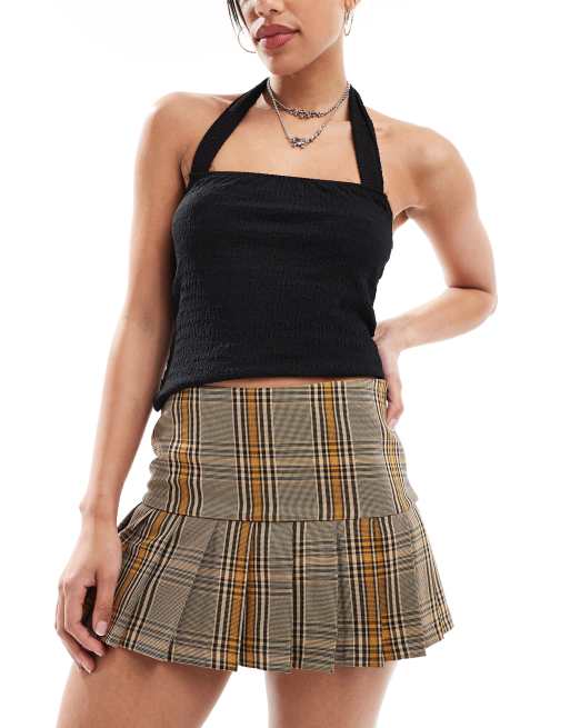 Minifalda pantalón de sastre a cuadros marrones clásicos plisada Ultimate de COLLUSION