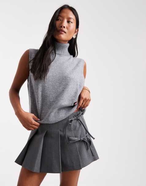 Minifalda pantalón gris oscuro de tablas con detalle de lazada de ONLY Petite - view 1