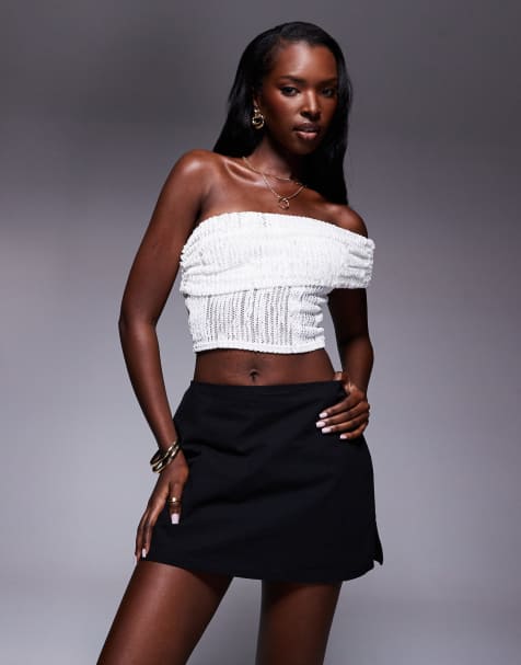 Minifalda pantalón negra con abertura lateral de algodón Gigi de Princess Polly - view 1