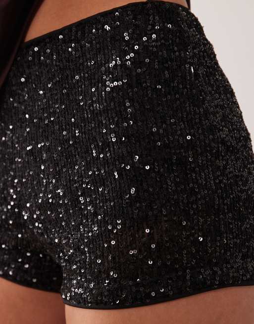 Minifalda pantalón negra de lentejuelas de ASOS DESIGN, 3 de 5