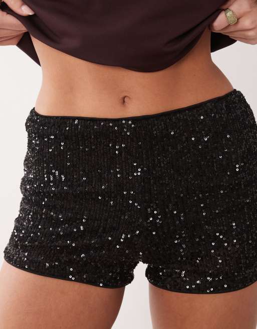Minifalda pantalón negra de lentejuelas de ASOS DESIGN, 4 de 5