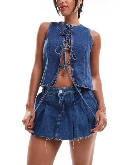 Minifalda pantalón vaquera plisada con lavado azul añil de ONLY 