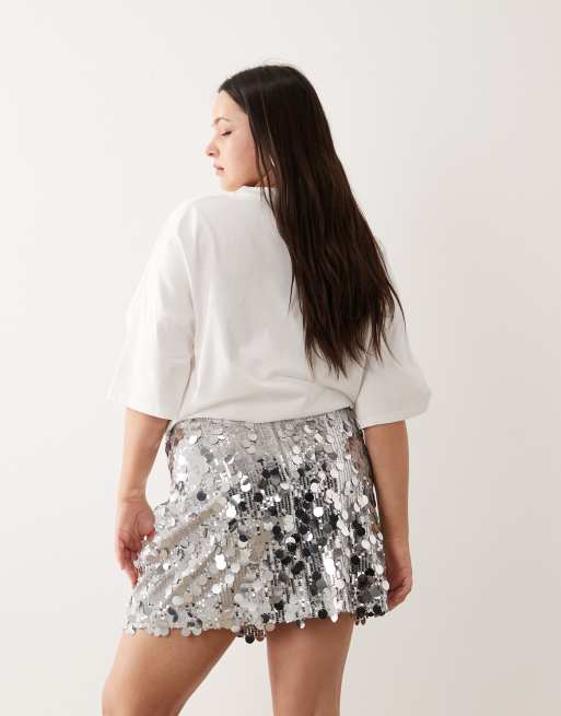 Minifalda plateada de lentejuelas variadas de ASOS DESIGN Curve, 5 de 5