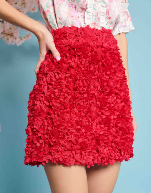 Minifalda roja con diseño floral texturizado de Sister Jane (parte de un conjunto)