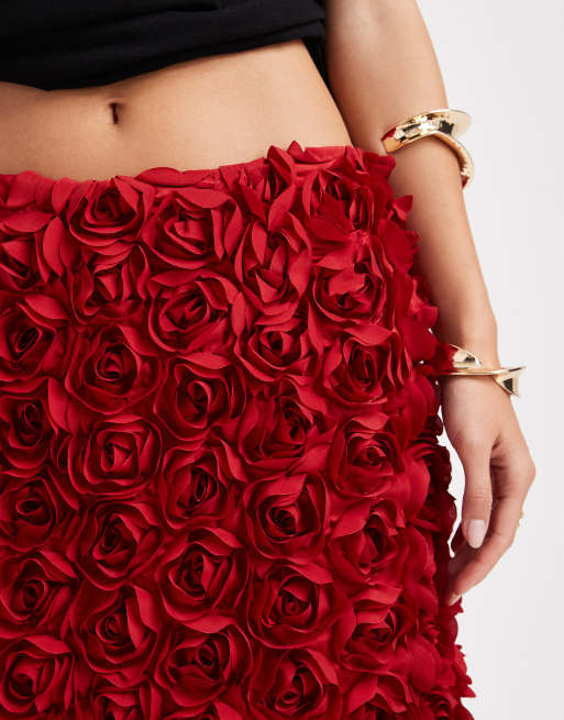 Minifalda roja con diseño floral tridimensional texturizado Verity de French Connection, 5 de 5