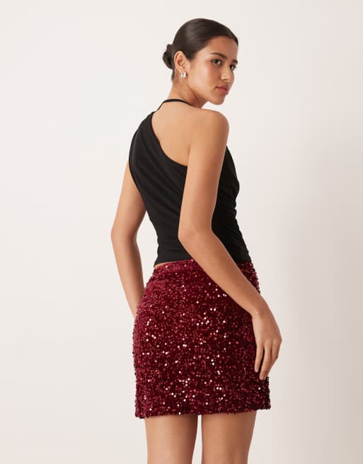 Minifalda rojo oscuro de lentejuelas de VILA, 5 de 5