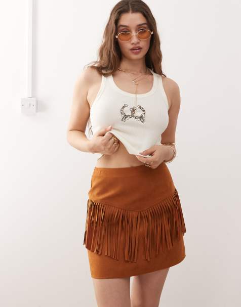 Minifalda tostada de antelina para festivales de Miss Selfridge - view 1